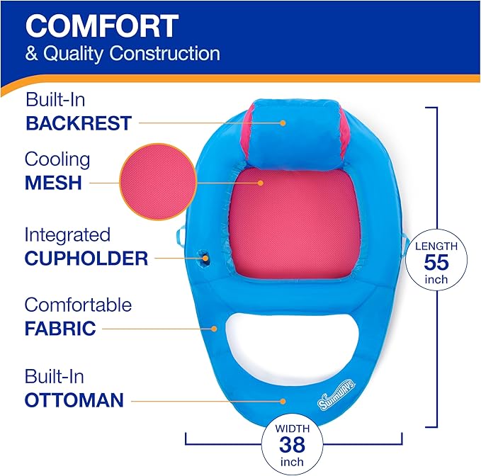 SwimWays Spring Float Premium Recliner Pool Lounger, Inflatable Pool Floats Adult with Fast Inflation for Ages 15 & Up