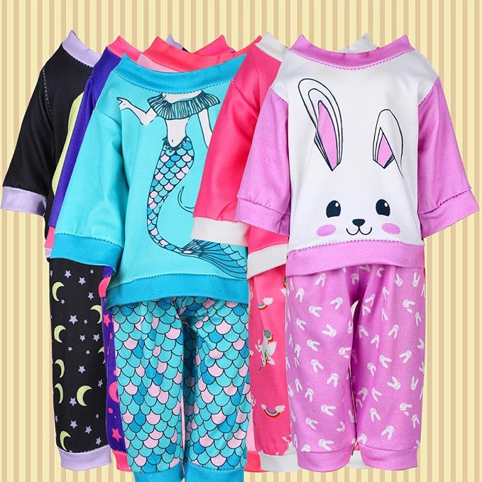 Fourluoo 6 Sets Baby Dolls Clothes 18 Inch Reborn Baby Doll Outfit Accessories Jumpsuits with Hats for Party Game Gifts (Cartoon Style)