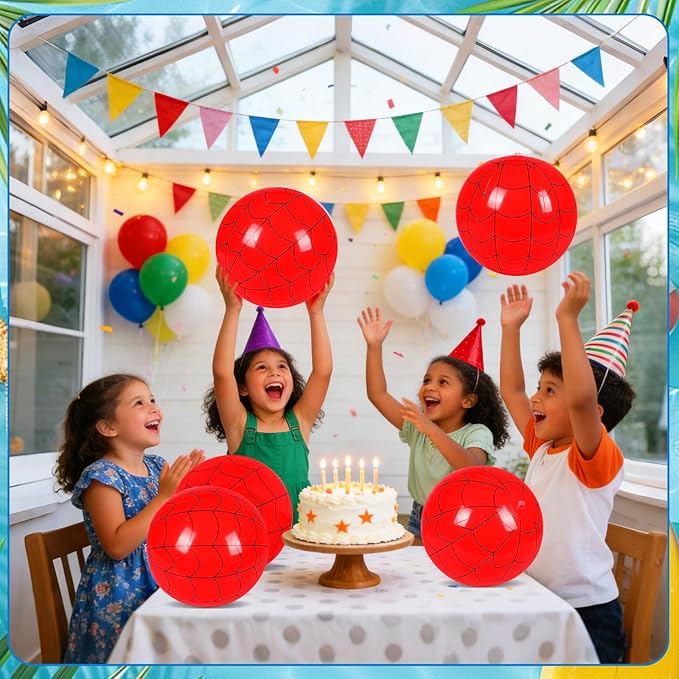 SCIONE 12 Pack 12 Inch Red and Blue Web Inflatable Balls, Beach Balls for Pool Party Decorations, Spider Theme Birthday Favors & End of Year Student Gifts