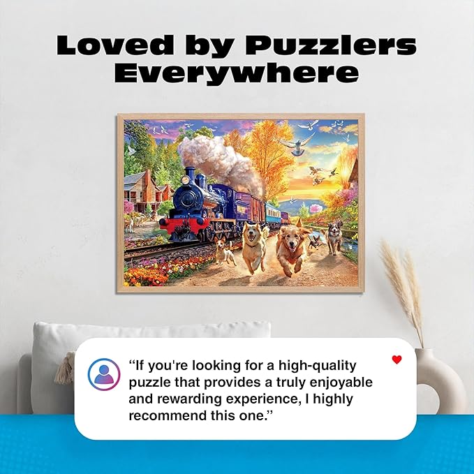 Buffalo Games 750 Piece Jigsaw Puzzle Angelo Bonito Racing The Train, Made in USA, Premium Recycled Board, Full-Color Poster, Giftable Dog Days Art