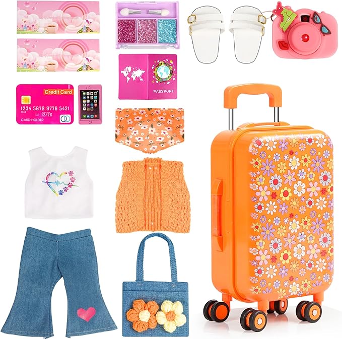 ARTST 18 Inch Doll Clothes Accessories American Clothes-Halloween Christmas Costume Suitcase Toys Set for 3-10 Girls(NO Doll)
