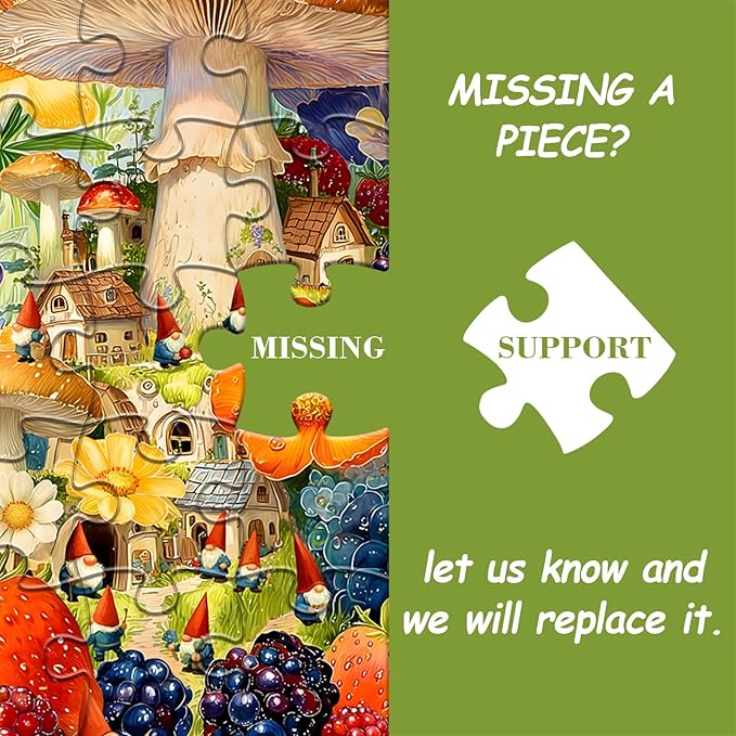 Gnome Mushroom Puzzles for Adults 1000 Pieces, Colorful Magical Floral Garden Village Jigsaw Puzzle, Fantasy Gnome House Flower Fruits Puzzle, Spring Nature Plant Challenging for Adults