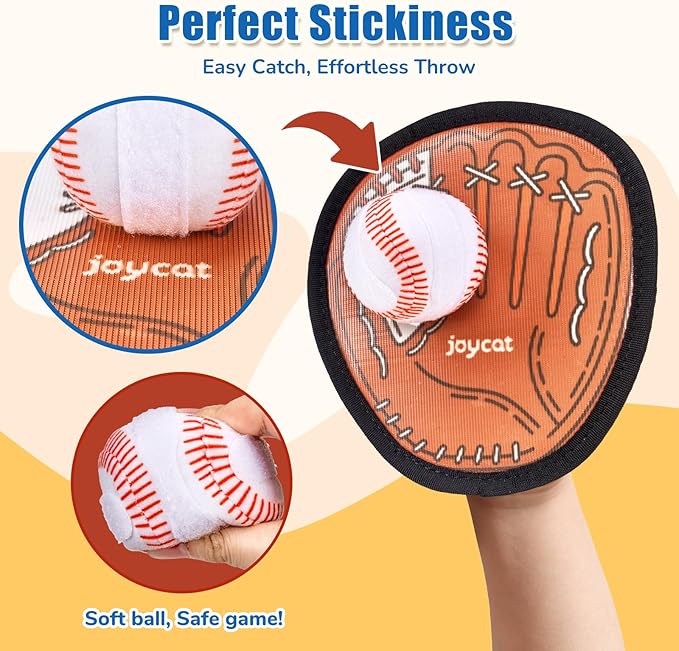 JoyCat Toss and Catch Ball Game for Kids,4 Paddles Outdoor Toys for Family Camping, Beach & Yard Game,Toddler Baseball Glove&Sticky Ball Set, Sports Easter Basket Stuffer Gifts for Boys Girls Age 3-12