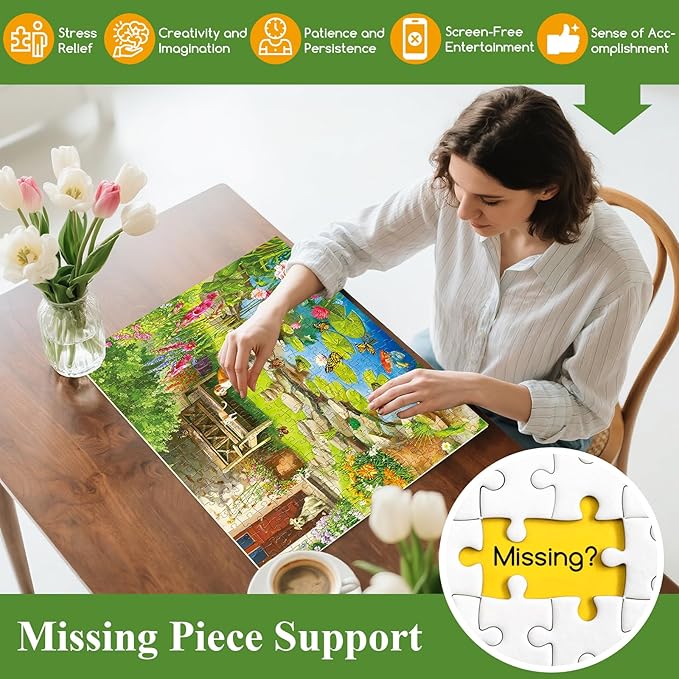 300 Piece Puzzles for Adults,Garden Lily Pond Puzzle for Adults Kids Seniors,Large Piece Fun Chair Cat Puzzle for Kids 8-10 10-12,Challenging Dog Butterflies Puzzles Perfect for Game Nights,20.5x15 in