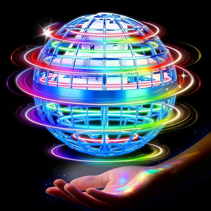 Flying Orb Ball Toy, 2026 Upgrade Hand Controlled Hover Ball with LED Lights, 360° Rotating Boomerang Globe Cool Mini Drone, Ideal Birthday&Christmas Gift for Boys Girls-Bright Blue