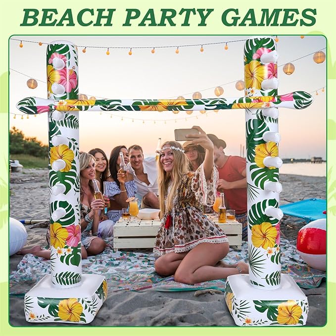 Hawaiian Inflatable Limbo Game 59 Inch Luau Party Games Palm Leaf Aloha Inflatable Decorations Fun Limbo Stick for Party Pole for Adults Tropical Indoor Outdoor Birthday Beach Pool
