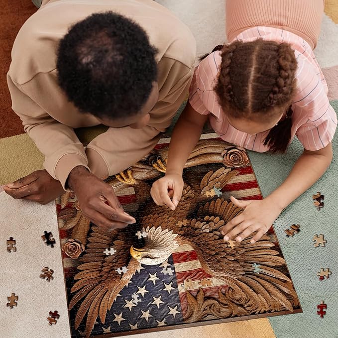 American Flag Eagle Puzzles for Adults 1000 Pieces, Vintage USA Patriotic Faith Jigsaw Puzzle, United States Bird Roses Flower Puzzles as Home Decor
