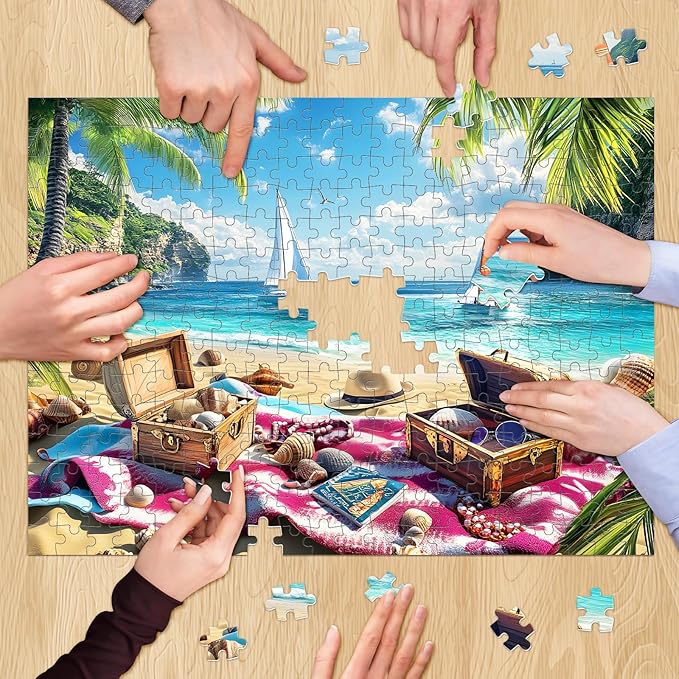 Jigsaw Puzzle for Adults 300 Piece, Beach Treasure Puzzles 300 Piece Jigsaw Puzzles, Sea 300 Pieces Jigsaw Puzzles, Challenging Puzzle for Adults, Family Game, Home Decor Gift, 20.5 x 15 Inches