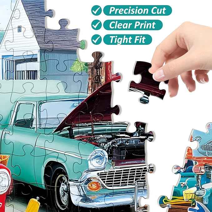 300 Piece Puzzles for Adult,Cute Cat Cool Car Puzzle for Kids Adult Seniors,Unique Auto Repair Shop Jigsaw Puzzle for Kids Ages 8-10 10-12,Challenging Family Game Gift for Friends Men Women,20.5*15 In