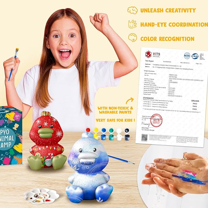 Goody King Paint Your Own Duck Lamp Kit, Easter Basket Stuffers, DIY Duck Night Light, Arts & Crafts for Kids Ages 8-12, Painting Kit for Kids, Easter Birthday Gifts for Kids Ages 3 4 5 6 7 8+