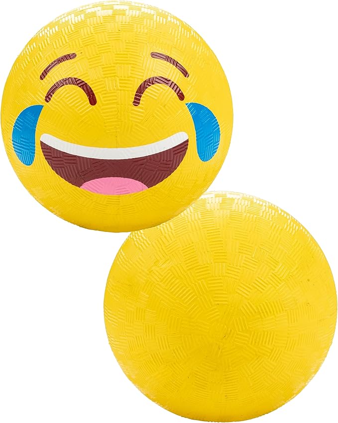Silly Faces Playground Balls for Kids – 5 Inch Gaga Balls (4 Pk w Air Pump) – Durable Rubber Balls for Dodgeball, Handball, 4 Square, Outside School Recess Games, Kickball - Kids Easter Basket Stuffer