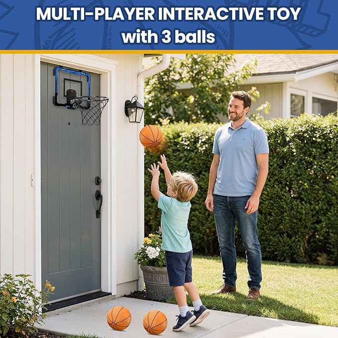 QDRAGON Mini Basketball Hoop, Over The Door Indoor, with 3 Balls/Inflator/Breakaway Rim, Basketball Toy Gifts for Kids and Adults, Suit for Bedroom/Office/Outdoor