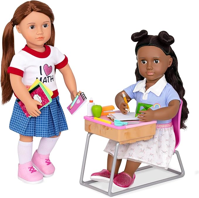 Our Generation - School Desk Set - Realistic Classroom Supplies - 18" Doll Accessories - Pretend Play for 3+ Years - Flying Colors