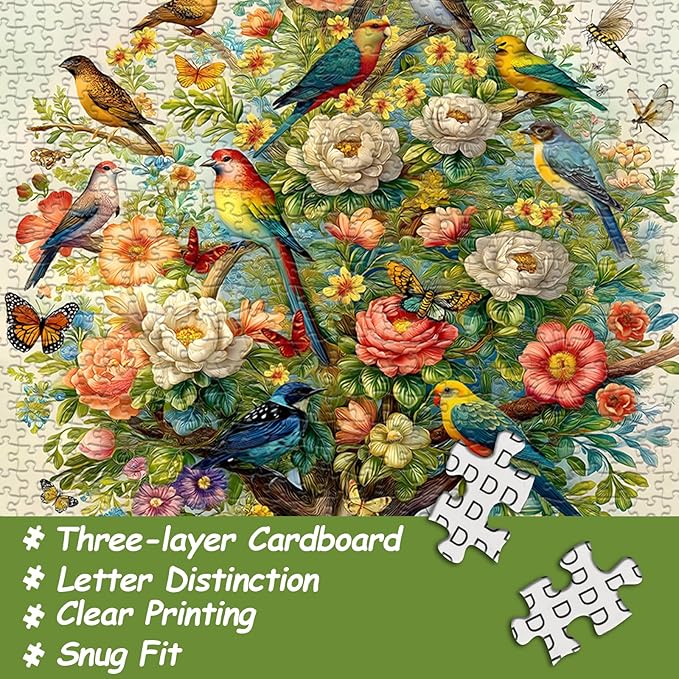 Tree of Life Puzzles for Adults 1000 Pieces, Birds Butterfly Flower Animal Jigsaw Puzzles with Plant Floral, Spring Nature Landscape Challenging for Adults