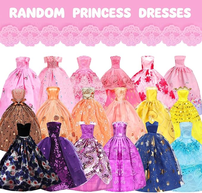 73 Pcs Doll Clothes and Accessories, 3 Wedding Gowns 3 Evening Dresses 3 Fashion Dresses 3 Tops 3 Pants 3 Bikini Swimsuits 10 Shoes 45 Accessories for 11.5 inch Girl Dolls Birthday Present for Girls