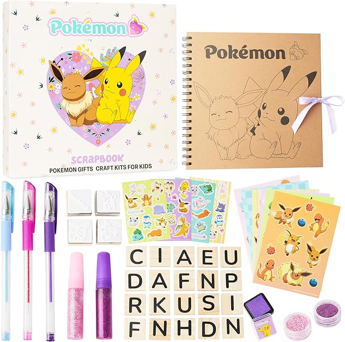 Pokemon Scrapbook Craft Kit for Kids, All-in-One Set with Gel Pens, Glitter, Sticker Sheets, Scrapbook Supplies, Art Supplies, Gifts for Kids