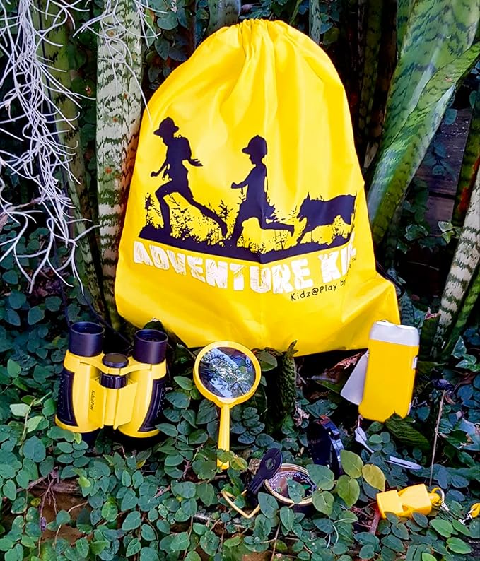 Adventure Kidz Outdoor Exploration Kit, Children’s Binoculars, Flashlight, Compass, Fox Whistle, Magnifying Glass, Backpack. Great Gift Set for STEM, Pretend Play