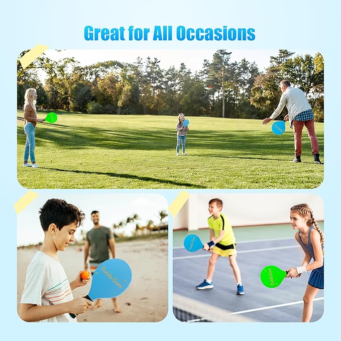 Paddle Ball Set, Outdoor Games for Adults and Family, Badminton Sets for Backyards Yard Game with 4 Rackets 4 Balls 8 Birdies, Beach Toys Pool Lawn Outside Park Camping Family Games Gifts