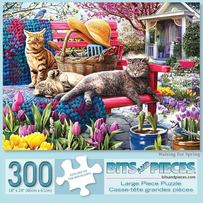 Bits and Pieces - Value Set of Three (3) - 300 Piece Jigsaw Puzzles for Adults - Spring Collection Large Piece Jigsaws by Artist Larry Jones - 18” x 24”