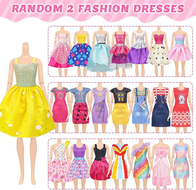 100 Pcs Doll Clothes and Accessories - 5 Wedding Gowns 10 Slip Dresses 2 Fashion Dresses 2 Tops 2 Pants 2 Bikini Swimsuits 10 Shoes and Accessories for 11.5 inch Dolls,Doll Dress up Toys for Girl Gift