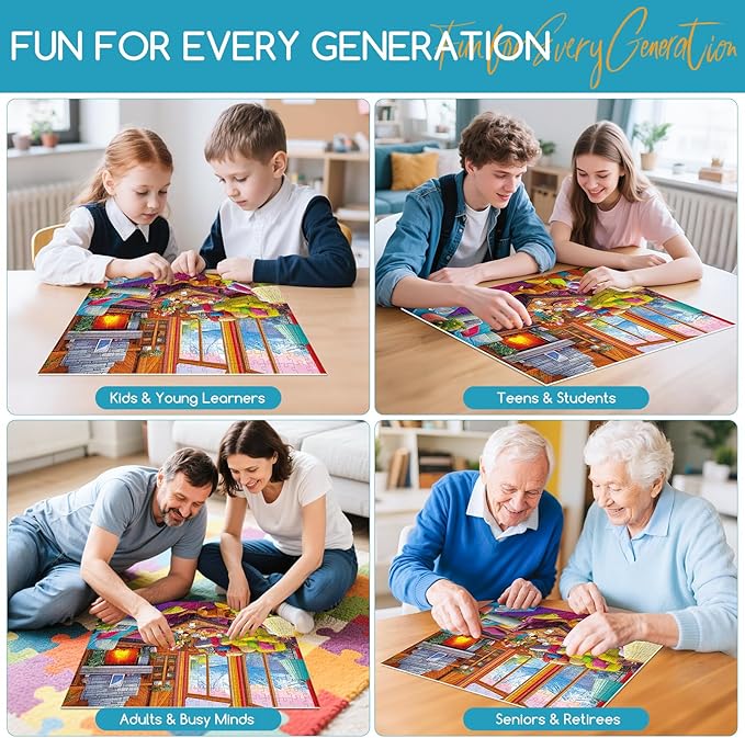 300 Piece Puzzles for Adults,Rustic Lodge Cozy Fire Puzzle for Adults Kids Seniors,Large Piece Fireplace Room Puzzle for Kids 8-10 10-12,Challenging Sofa Dog Puzzles Perfect for Game Nights, 20.5x15