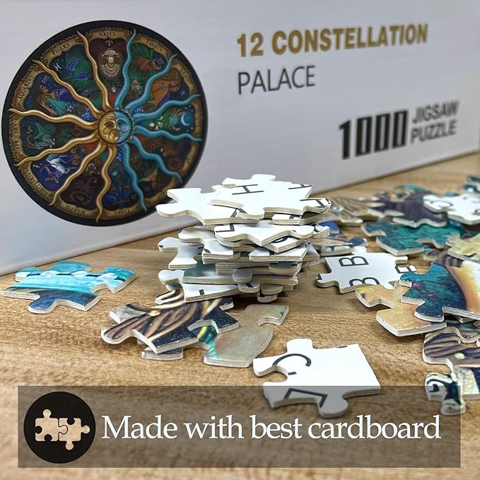 1000 Pieces Zodiac Jigsaw Puzzles for Adults Kids Teen Round Puzzle Game Toys Gift Zodiac Horoscope 26.7" x 26.7"