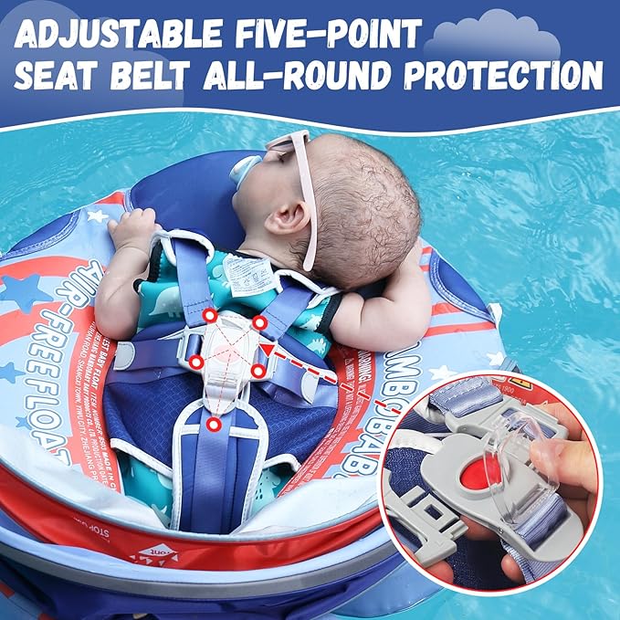 Mambobaby Baby Swim Float with Canopy Non-Inflatable Infant Pool Float with Tail 3-24 Months Avoid Flip Solid Skin-Friendly Material for Toddler Boys Girls