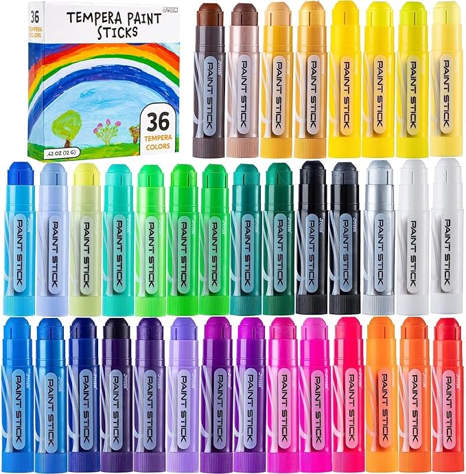 JOYIN 36 Colors Washable Tempera Paint Sticks, Art Supplies, Paint for Kids, Quick Drying and No Mess Arts Project, Gifts for Kids and Artists Birthday Valentine Easter Gifts for Boys Girls