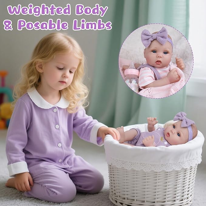 EKOKIZ Lifelike Reborn Baby Dolls - 18 Inch Realistic Baby Doll Cloth Body Newborn Girl with Elephant Outfit & Accessories, Gift Box Included for Kids Role Play, Cuddling & Collectors