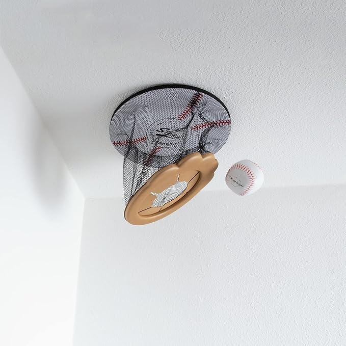 Ceiling Strike: Indoor Easy Catch Ceiling Baseball Kids Toy Game Training Equipment - Includes Soft Backboard/Net/Mitt and Two Mini Plush Baseballs (Gift Set)