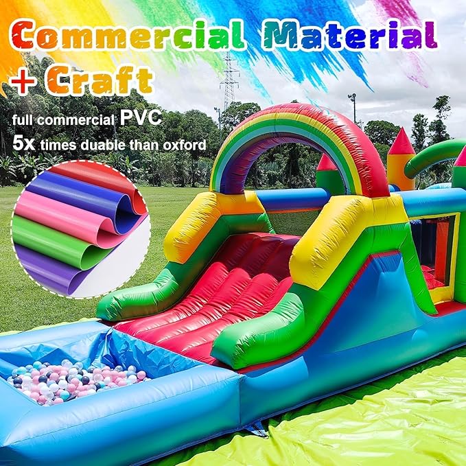 25FT Commercial Grade Bounce House for Adult, (Heavy Duty PVC)(1100W UL Blower) Inflatable Obstacle Course, with Water Slide, Splash Water Pool Ball Pit, Large Backyard Lawn Party Game
