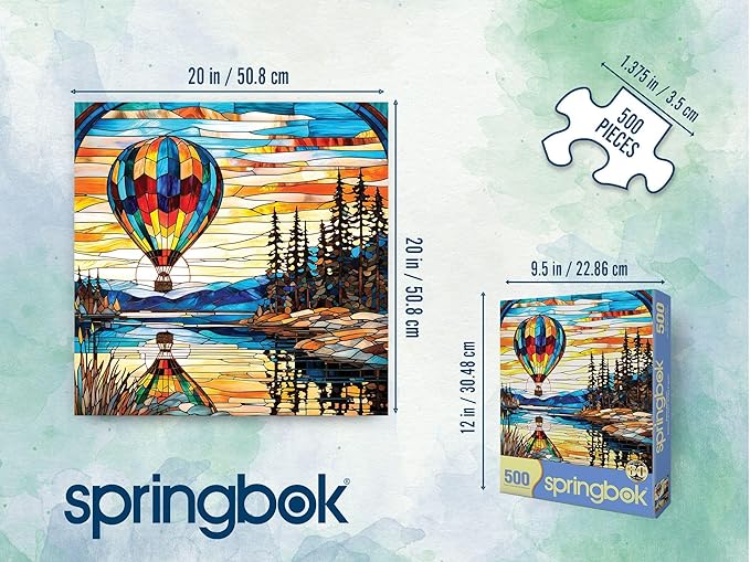 Springbok Balloon Reflections 500 Piece Jigsaw Puzzle for Adults - Stained Glass Hot Air Balloon - Unique Cut Pieces - Made in USA