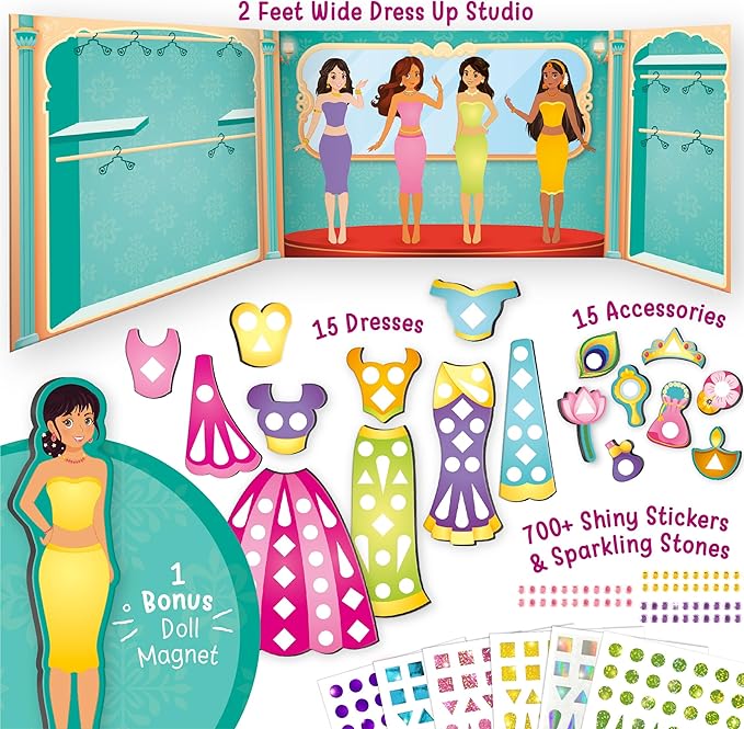 Imagimake DIY Magnetic Dress-Up Indian Princess | Pretend Play Toys for Kids | 30 Magnetic Dresses & Accessories | Interchange & Create Unlimited Outfits | Birthday Gift for 3,4,5,6,7,8 Year Old Girl