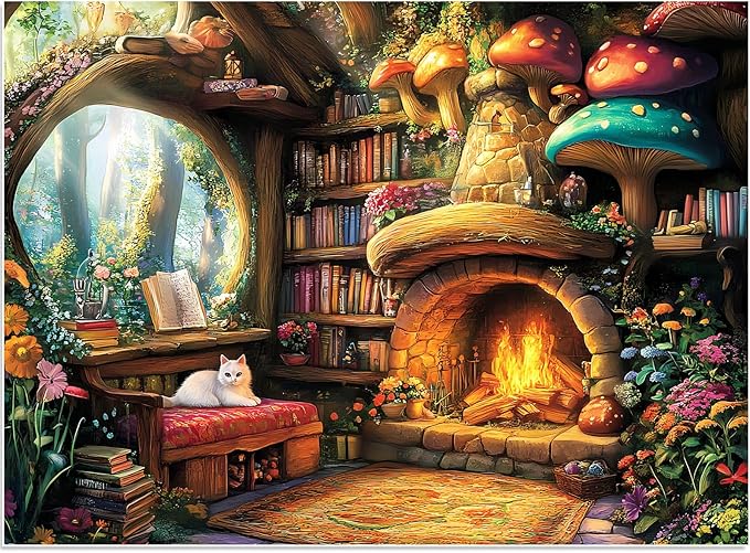 300 Pieces Puzzle for Adults | Mushroom Cat Flower Puzzle Recycled Cardboard Large Piece Jigsaw Puzzles 300 Pieces | Challenging Puzzles Game Home Decor Party Gift for Adult Kids Seniors 20.5*15 inch