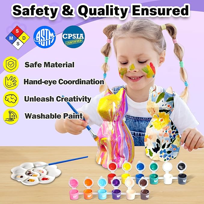 FUNZBO 2pcs Paint Your Own Cat Lamp - Easter Basket Stuffers, Arts and Crafts Supplies Painting Kits for Kids Teens, DIY Night Light Toy for Girls Boys Ages 3 4 5 6 7 8 9 10 11 12 13 Birthday Gifts