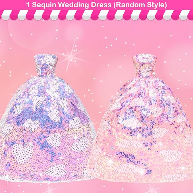 BARWA 37 Pcs Doll Clothes and Accessories for 11.5 Inch Girl Dolls Including 1Sequin Wedding Gown, 5 Tops 5 Pants, 4 Fashion Dresses, 2 Swimwear, 10 Hangers, 5 Pairs of Shoes, Bags, Glasses, Camera