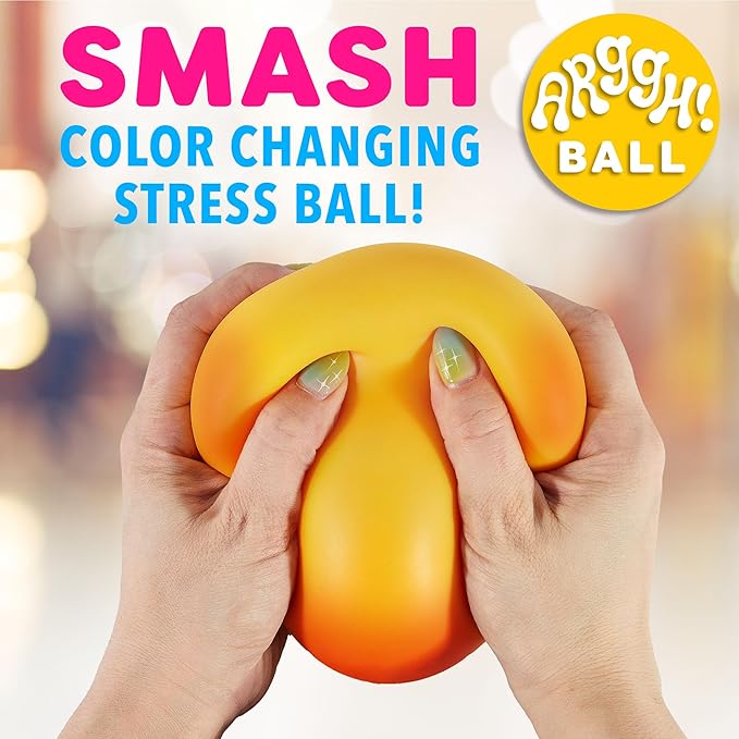 Power Your Fun Arggh Stress Ball for Adults and Kids- 3.75 Inch Large Tension Relief Ball Fidget Toy, Color-Changing Stress Relief Squeeze Sensory Balls Big Squishy Toys for Boys Girls (Yellow/Orange)