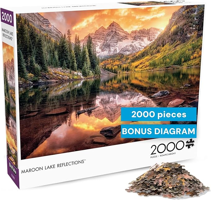 Buffalo Games - Maroon Lake Reflections - Joshua Snow - 2000 Piece Jigsaw Puzzle for Adults - Scenic Nature Puzzle, Challenging Mountain Landscape, Bonus Poster Included, Finished Size 38.50 x 26.50