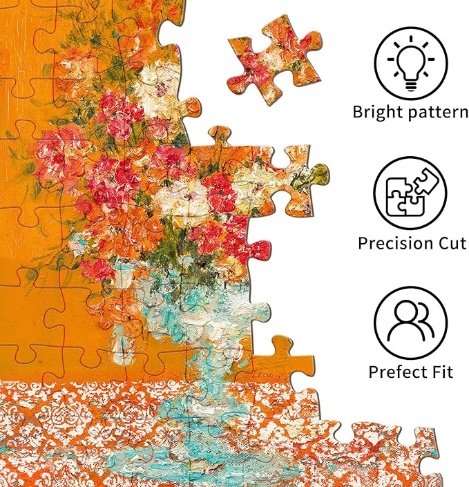 Puzzles for Adults 500 Pieces, Jigsaw Puzzle for Adults, Fun Challenging Family Puzzle, Orange Floral Oil Painting Puzzles Game, Interlock Perfectly No Dust, Gifts for Easter Parents