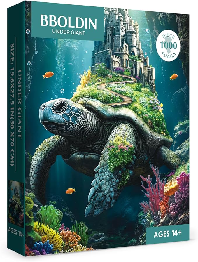 Fantasy Sea Turtle Ocean Puzzle 1000 Pieces for Adults, Turtle Castle Animals Nature Jigsaw Puzzles, Underwater Coral Vintage Art Puzzles