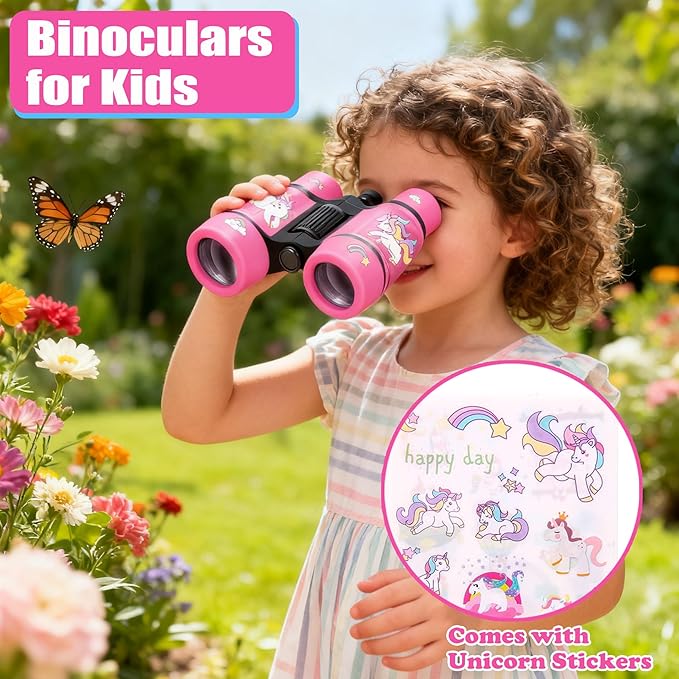 Binoculars for Kids with Unicorn Stickers Girls Gifts for Age 3, 4, 5, 6, 7, 8, 9 + Years Old Boys Girls, Kids Binoculars Outdoor Toys for Sports and Outside Play, Bird Watching (Unicorn)