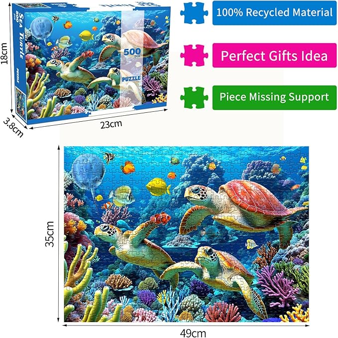 500 Piece Jigsaw Puzzle for Adults -Sea Turtle Jigsaw Puzzles 500 Pieces Puzzles for Adults-The Underwater World Finished Size 19.3" x 13.7"