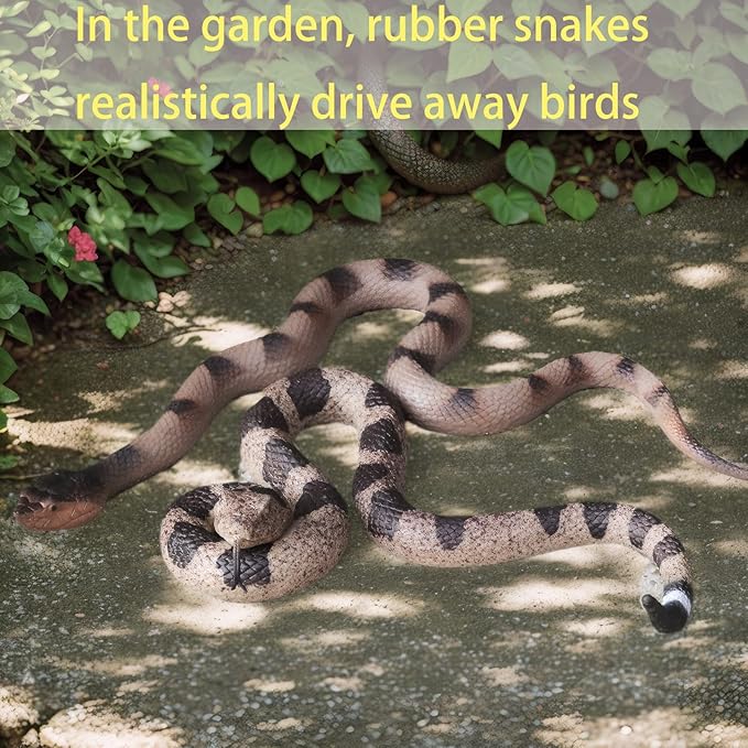 2pcs Fake Snakes - Realistic Rubber Reptiles for Garden Bird & Squirrel Repellent, Prank Props, Fun Toys for Kids & Adults, Ideal Freebies for Halloween & April Fools' Day Parties