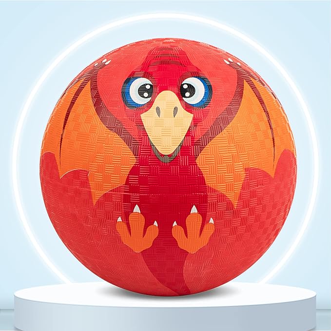 Kickball for Kids and Toddlers 1-3, 2 Pack Big 8.5 Inch Rubber Balls for Playground, Outdoor Bouncing Balls w/Pump and Dinosaur Themed Drawstring Bags, Child Ball Gift for Boys Girls