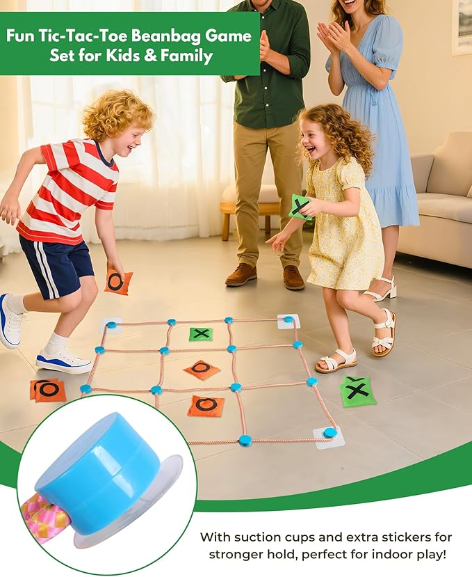 2-in-1 Giant Tic Tac Toe and Can Toss Game - Outdoor Games for Kids & Family, Backyard and Indoor Party Game Set with Bean Bags & Storage Bag