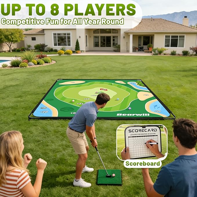 Bearwill Golf Chipping Game 6x6FT, Indoor Outdoor Velcro Sticky Golf Game for Adults and Family, Heavy-Duty Metal Base, Up to 8 Players, Golf Gifts for Junior and Pro Golfers