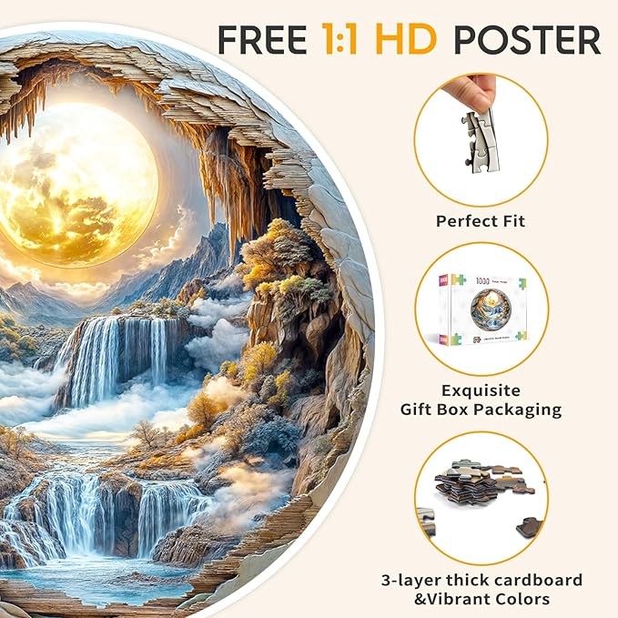 Masseruon 1000 Piece Puzzle for Adults, 26.6 * 26.6in Moonlit River Puzzle for Adults, 1000 Pieces Flat Puzzles with 3D Visual Effect When Completed, Puzzles Gift for Women Men