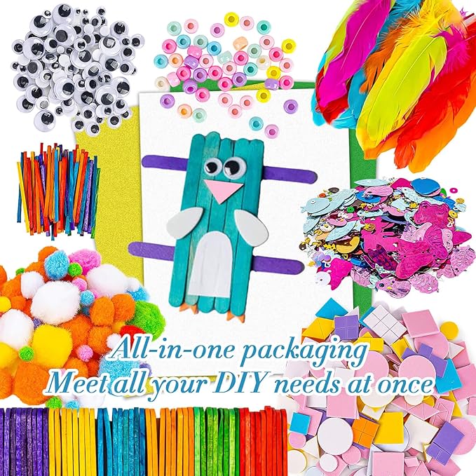 RAINFLOW 1700+ Arts & Crafts Supplies - Craft Kit,Supplies & Materials Set for School,Classroom,Family, Party, DIY, Art Creation, Holiday Decoration