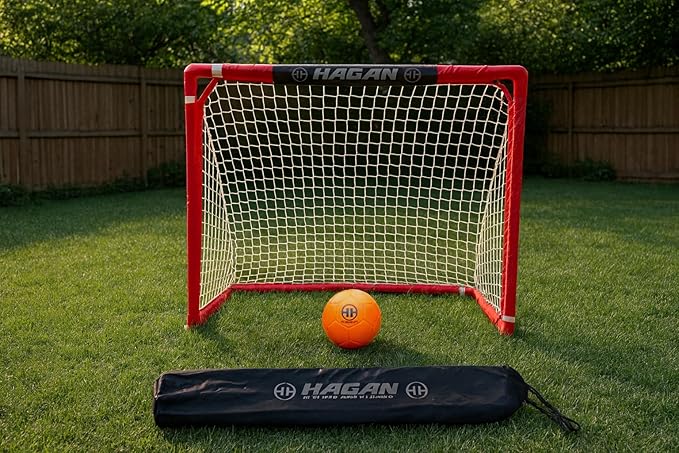Hagan Hockey Mini Soccer Set – Complete Portable Field Game for Kids Boys Youth Adults, Includes 1 Durable Net, 1 Mini Soccer Ball, Carry Bag, and 4 Ground Pegs for Secure Outdoor Play