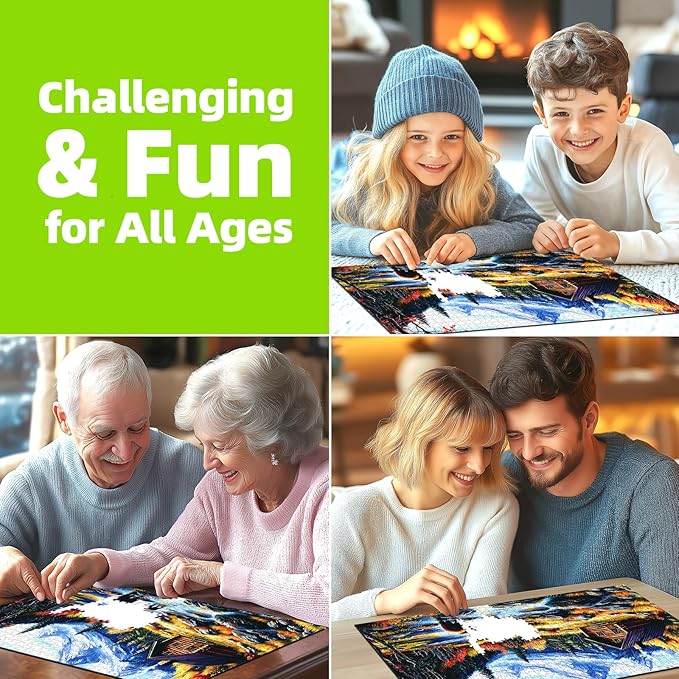 Puzzles for Adults 1000 Pieces, Mountain Escape - Fall Landscape with Bears Cabin & Snow Peaks Jigsaw Puzzle for Adults and Teens Family Challenging for Game Nights (27.5 x 19.7 Inch)